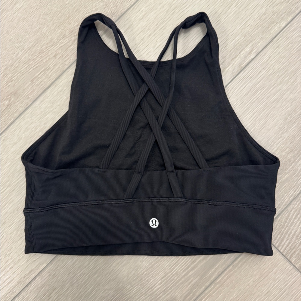 Lululemon Energy Bra High Neck Long Line Rib Sports Bra Size 8 - color: Black - Picture 4 of 5